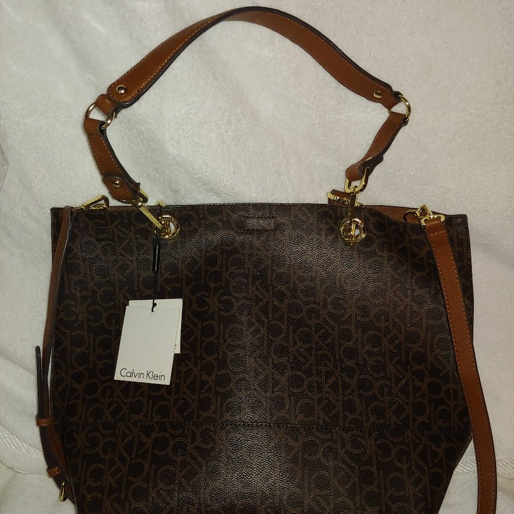 Calvin Klein Signature Reversible Tote with Matching Pouch and Dust Bag
